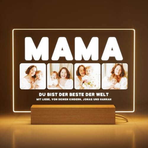 Greatminer Personalisierte Lampe mit Foto und Widmung - Muttertagsgeschenke für Mama - Mama Geschenk - Geburtstagsgeschenk - Acrylglas 18x14 cm mit optionalem LED-Sockel