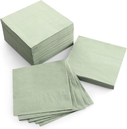 100 Stück salbeigrüne Papierservietten, Einweg-Servietten, 3-lagig, geprägt, für Hochzeit, Dinner-Party, Brautparty