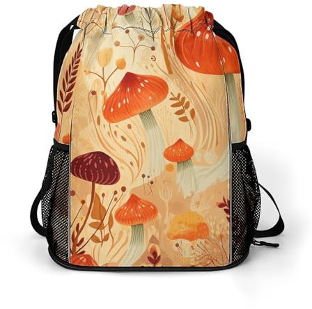 JKLPOMN Rucksack mit Kordelzug, Sport- und Fitnesstasche, Pilze und Plantsprinted Unisex Kordelzugbeutel, lose Kordelzugtasche, geeignet für Sport und Fitness, Pilze und Pflanzen, 17,9 x 16,3 x 14,2