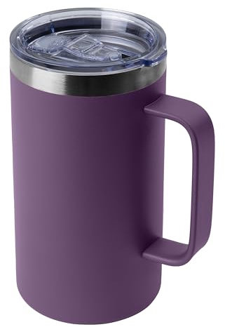 DOMICARE Taza de 24 onzas con asa y tapa, taza de café de acero inoxidable, taza aislada reutilizable, taza de viaje con asa, vaso de café al vacío de doble pared para hombres y mujeres, morado