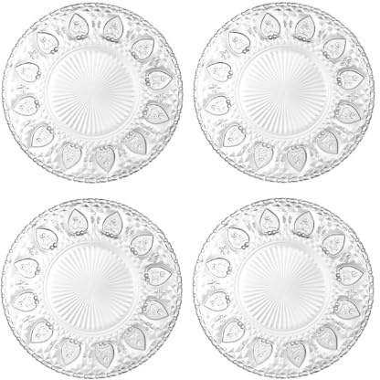 Bafnsiji 20cm,Assiettes à Dessert en Verre, Set d'assiettes en Verre pour 4, Assiettes à Dessert en Verre trempé Transparent, Assiettes en Verre pour apéritif, Fruits, gâteau, Salade