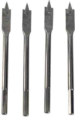 Flache Holzbohrer, Kohlenstoffstahl, Spatenbohrer, Holzlochbohrer, Anfasen, Rostbeständig, 12 Mm, 4er-Set
