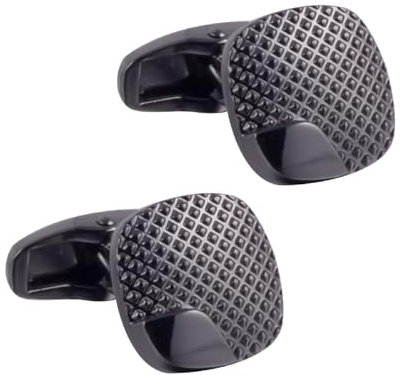 Manschettenknöpfe Herren Manschettenknöpfe Herren Quadratisch Dunkelgrau Versilbert Quadratisches Schachbrettmuster 15X15cm für Herren Père