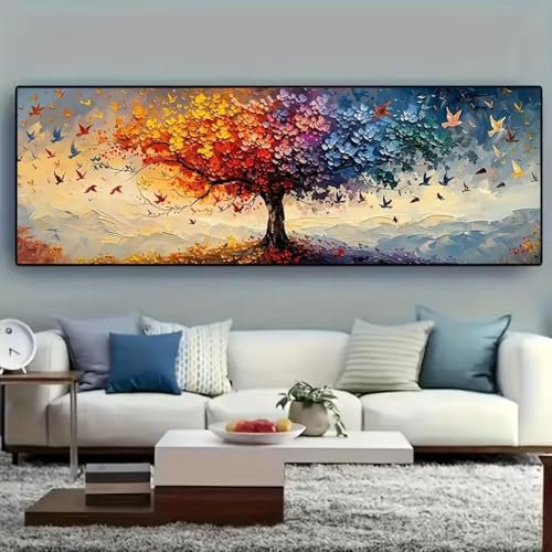 DHHXY Albero della vita di grandi dimensioni Quadro Su TelaStampa astratta multicolore farfalla stampe artistiche da parete per soggiorno camera da letto arredamento 60x180cm senza cornice