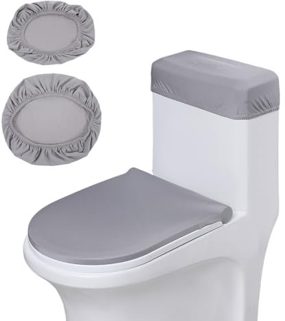 MYLERCT Funda para Tapa de Inodoro Set, Poliéster Cubierta de Inodoro, Elástico Lavable Funda Inodoro, Gris Oscuro, Cubierta Antipolvo para Tanque de Inodoro, para Tapa de Inodoro y Tapa de Tanque