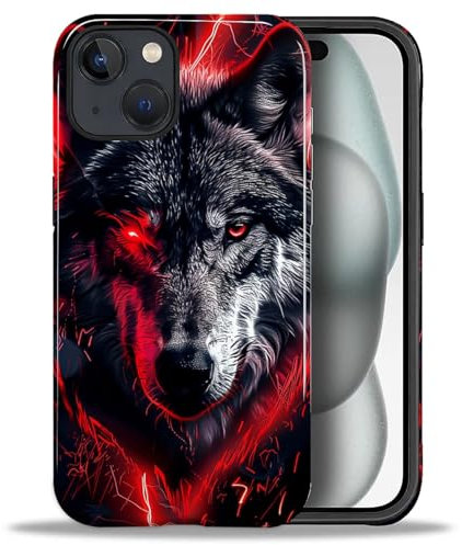 artslion Cute Handyhülle für iPhone 15 hülle 6,1 Zoll, Flammenwolf Muster Stoßfest Kratzfest Schutzhülle für iPhone 15