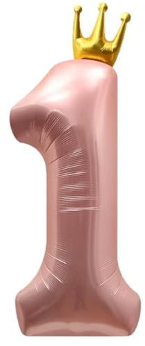 Vthoviwa 40'' Couronne Ballon Chiffre Anniversaire 1 Rose, 101cm Ballon Numero 1 an Deco Birthday, Balloon 1 Numéro Party Deco