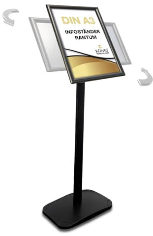 Dreifke® Infoständer Rantum A3 schwarz | drehbar im Hoch – und Querformat | Aluminium Klapprahmen | Menüständer | Kundenstopper | Präsentationsständer