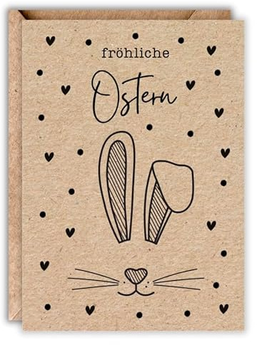 HIDEBLOOM - Osterkarten mit Umschlägen - 12 Stück - DIN A6 (10,5 cm x 14,8 cm) - Osterkarten Set aus Kraftpapier - Grußkarten Ostern mit Umschlag - Osterhase