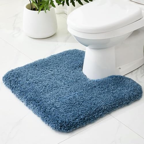 Ruggnovea Microfiber 24x22 Toilet Rugs U‑Shaped Non‑Slip Absorbent, Blue