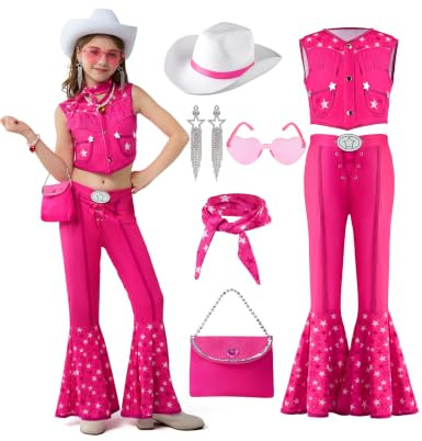 Spooktacular Creations Costume halloween bambina rosa bambina bambina bambini anni '70 e '80 hippia abiti discoteca con cappello, borsetta, sciarpa, orecchini e occhiali da sole per le vacanze