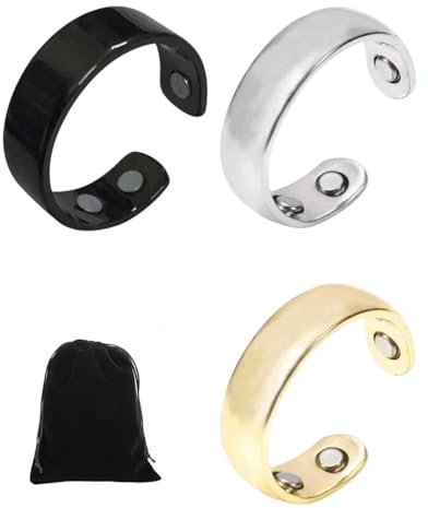 SCJJZ 3 pcs magnetring,migräne ring,Offener Magnetring,magnetfeldtherapie ring,Kupfer Magnetringe für Frauen Männer Ultrastarke Magnete reines Kupfer Einstellbare Größe mit Samtbeutel