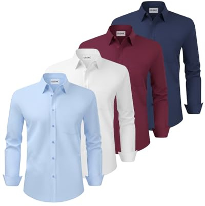 Liloak 4 Pack Men’s Dress Shirts Long Sleeve Button Down Regular Fit Business Wedding Formal Shirts Multi-Pack