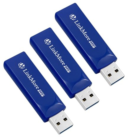 LinkMore Clef USB 64 Go Lot de 3 (EJECT32) Clé USB 3.2 64 GB, USB Flash Drive USB 3.0,Vitesse de Lecture jusqu'à 100 Mo/s