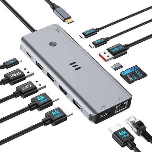 12-in-1 USB C Docking Station 3 HDMI, 100W PD, Ethernet, für Dell/HP/Lenovo | DockingStation 3 Hdmi Triple 4K Display,100W PD, 10Gbps USB A/C 3.1, RJ45 Ethernet, SD/TF Card Reader für Dell/HP/Lenovo