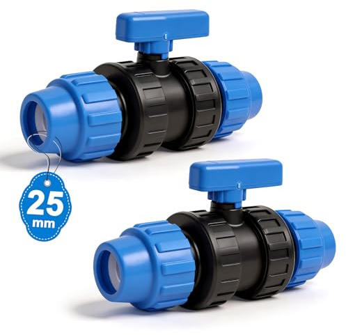 AFEPHE 2 Stück PE Rohr 25mm Kugelhahn P10, 25mm Klemmverbinder Verschraubung, Kunststofhahn für Wasserschlauch