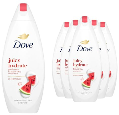 Dove Juicy Hydrate Body Wash 225ml, 6 Pack - Watermelon & Hyaluronic Acid Gentle Cleanser for 24H Silk-Soft Skin, Powered by Renewing MicroMoisture, Sulfate-Free Formula
