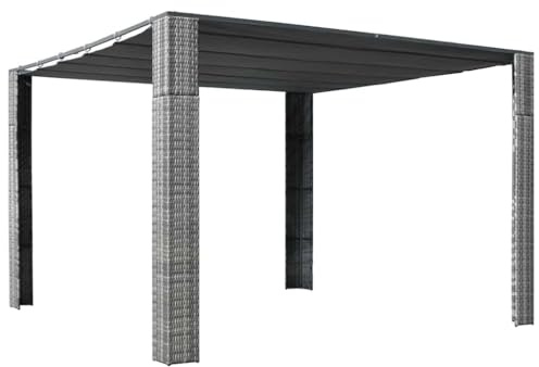 Mhdvray Pavillon 300x300x220 cm Gartenlaube aus PE-Rattan mit Schiebedach Terrassenüberdachung freistehend anthrazit-grau Robustes Gestell für Garten Grillplatz Balkon