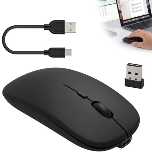 Wireless Bluetooth Mouse for Apple Macbook Pro/Air/Mac/iPad Rechargeale | Bluetooth 5.2+USB C+USB A Dual Mode 2.4GHz Optical DPI 800/1200/1600 LED Quiet Click for Laptop Chromebook Computer (Black)
