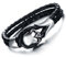 Cupimatch Lederarmband, Gothik-Stil mit Totenkopf-Anhänger, schwarz und silberfarben, 21 cm
