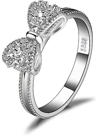 JewelryPalace 14K Gold Plated 925 Sterling Silver Rings for Women, Cubic Zirconia Promise Rings for Her, Stackable Wedding Bands Rings for Women Bow Stacking Ring Sets Size 6