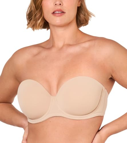 DELIMIRA Reggiseno Senza Spalline Push Up | Imbottito, con Ferretto, Taglie Forti, Contenitivo, per Donna