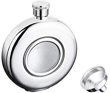 iSavage 5oz Classic Round Mirror Finished Hip Flask with Transparent Glass Window Mirror Finished with a Funnel 18/8 Stainless Steel-YM122