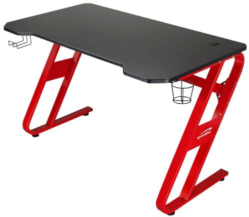 Speedlink SCARIT Gaming Desk - Gaming-optimierter Schreibtisch mit Z-Shape, Kabelmanagement, Headset- und Getränkehalter für zu Hause/Büro, schwarz-rot