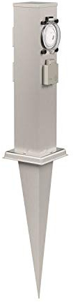 ledscom.de Garten-Steckdosen-Säule Polly mit Erdspieß für außen, IP44, 3-Fach mit Timer/Zeitschaltuhr, Edelstahl, eckig, 38cm