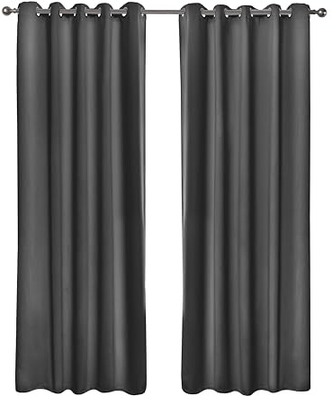 Emma Barclay Cali Curtains - Soft Plain Eyelet & Pencil Pleat Curtain Pair for Bedroom & Living Room (Charcoal, W 66 x L 72 (2 Panels), Eyelet)