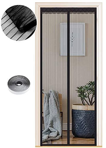 Fliegengitter Tür Magnet Insektenschutz, Verschiedene Größen, 90 x 210cm, Magnetvorhang ist Ideal für Balkontür Wohnzimmer und Terrassentür, Ohne Bohren, Schwarze Streifen
