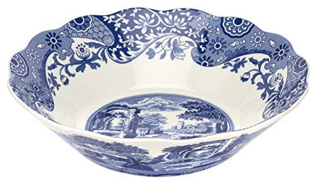 Spode Blue Italian 10-Inch Daisy Bowl - Decorative Scalloped Edge Serving Bowl with Blue Countryside Design - Elegant Accent Tableware for Salads, Fruit, Sides in Classic Dinnerware Style