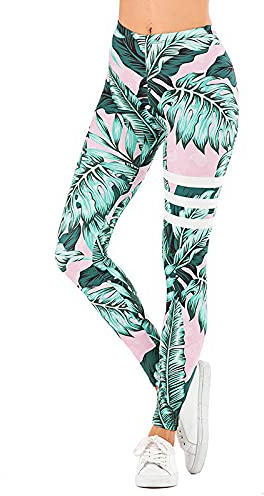 High Waist Sport Blickdichte Leggings Für Damen,Frauen Workout Strumpfhosen Hohe Taille Yogahose Monstera Pflanze Gedruckt Rosa Blickdichte Yoga Leggings Hohe Taille Leggings Für Gym Pilates Übun