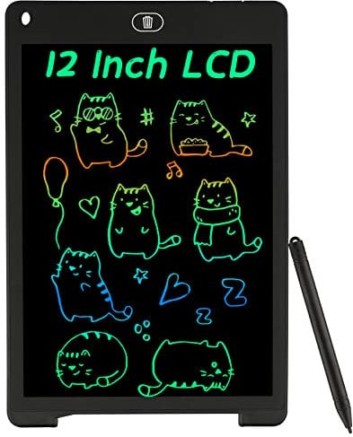Coolzon LCD Schreibtafel, 12 Zoll Bunte Bildschirm Schreibtablett für Kinder Erwachsene, Löschbare LCD-Zeichenbrett Elektronische Schreibtafel Tragbar LCD Drawing Writing Tablet, Schwarz