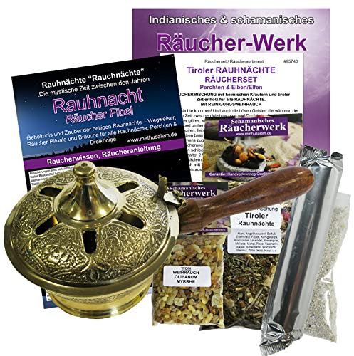 RAUHNÄCHTE 9-TLG Set zum räuchern Tiroler RAUHNACHT + WEIHRAUCH + Räucherpfanne Messing, WEIHRAUCH, Räuchermischung, Anleitung, Zubehör, Rauhnachtfibel, Täschchen 95740-PG