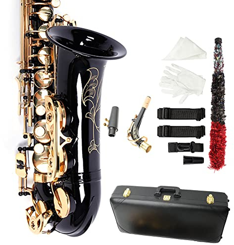 Ktaxon Alto Saxophone Drop E Brass Sax Full Kit for Student Beginners with Carving, Mouthpiece, Carrying Case, Gloves, Cleaning Cloth Bar, Detachable Strap, Shoulder Strap, Reed