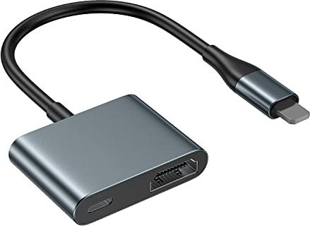 JUCONU Câble Adaptateur HDMI pour iPhone, 1080P Adaptateur AV Numérique de HDMI Synchronisation Câble, Plug and Play pour iPhone/iPad vers TV/HDTV/Monitor/Projector(Pas Besoin de Brancher)