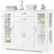 COSTWAY Buffet Sideboard, Wooden Storage Cabinet with Adjustable Shelves and 2 Glass Doors, Server Pantry Cupboard for Kitchen Living Dining Room (White)