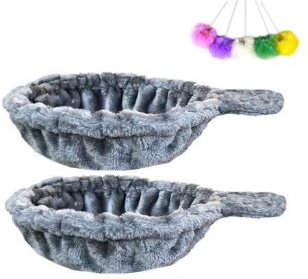 SHENGOCASE 2-Pack 14.6 Large Grey Cat Tree Tower Replacement Basket Lounger Hammock Bed, 5pcs Hanging Pom-pom Toys with Elastic Strings, Cat Tree Accessories Hammock Attachment