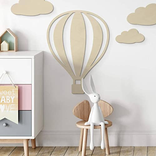 K&L Wall Art Heißluftballon Kinderzimmer Holzbild Luftballon Wandbild aus Holz Baby Mädchen Junge Schlafzimmer Deko modern (Pappel Furnier 15x20cm)