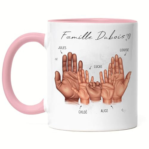 Kiddle-Design Mère Père Enfant Tasse Rose Personnalisée Cadeau Famille Bébé Naissance Fête des Pères Fête des Mères Cadeau Bébé Parents Photo de Famille 3 Enfants