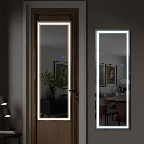 NicBex 51 x 18 Inch Over The Door Mirror with LED Lights, Wall-Mounted Mirror, Color Dimmable & Brightness Adjustment Full Length Mirror for Bedroom, Living Room, Straight Corners, Silver