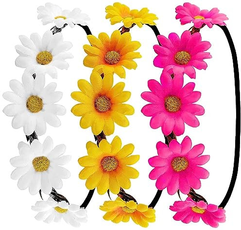 Hatstar 3x Blumen Haarband Stirnband | Kopfband Blumenkranz | mit Elastischen Band | Haarschmuck für Damen und Mädchen | Accessoire für Oktoberfest, Karneval und Fasching