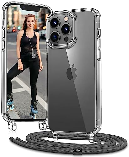 Vaykwo Handykette mit Band für Apple iPhone 13 Pro Hülle - Necklace Handyhülle - Transparente Case zum Umhängen mit Kameraschutz und Bildschirmschutz - Grau
