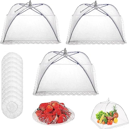 Cubierta Protectora Alimentos Fresca,Mosquitera Comida Desplegable,Cubierta de Malla Plegable,Cubierta de Comida Plegable Reutilizables, para Tartas,Frutas,Barbacoa,Fiesta,Buffet,Picnic,3 Piezas