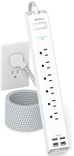 Extension Cord 10 ft - Long Power Strip Surge Protector, 6 AC Outlet 4 USB