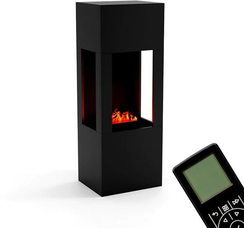 GLOW FIRE Wasserdampf Kamin BÖLL (Standkamin) - Elektrokamin mit realistischen LED 3D-Flammen, Knistereffekt & Fernbedienung, 54x145x44 cm - Opti-Myst 400 Elektro Kamin, Schwarz