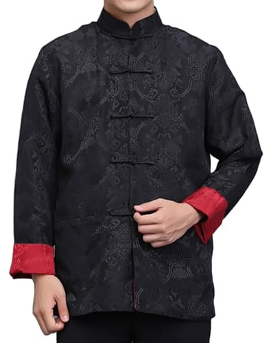 Kung Fu Tops Uniform Tang Men Chinese Traditional Clothing Hanfu Martial Arts (Black and Red, Medium)