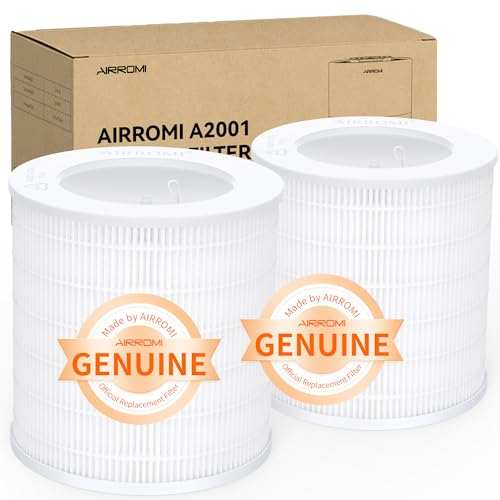 AIRROMI A2001 HEPA Air Purifier Replacement Filter, 3-In-1 Original Filter, Remove 99.97% of 0.3 Micron Particle 1 Pack White Activated Carbon*2