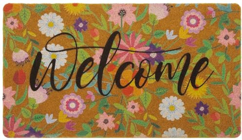 CXQRR Spring Welcome Coir Door Mat for Outdoor Indoor - Non Slip Backing Matts 17 X 30 Inch Spring Summer Seasonal Front Door Doormat